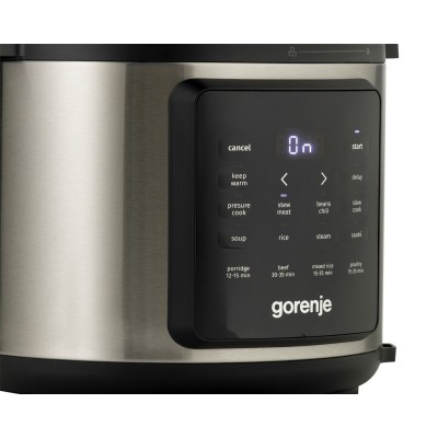 Мультиварка-скороварка Gorenje, 1000Вт, чаша-6л, електронне керув., 8 програм, метал/пластик, чорний-нерж