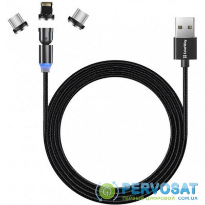 Дата кабель USB 2.0 AM to Lightning + Micro 5P + Type-C 1.0m Magnetic Ro Colorway (CW-CBUU037-BK)