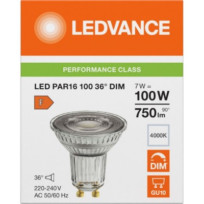 Лампа LEDVANCE GU10 7Вт 4000K 700Лм MR16 димується