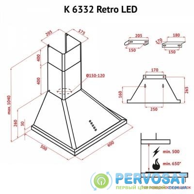 Вытяжка кухонная PERFELLI K 6332 BL Retro LED