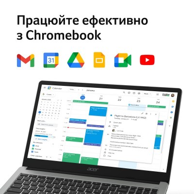 Ноутбук Acer Chromebook CB315-5H 15&quot; FHD IPS, Intel C N100, 8GB, F128GB, UMA, ChromeOS, сріблястий