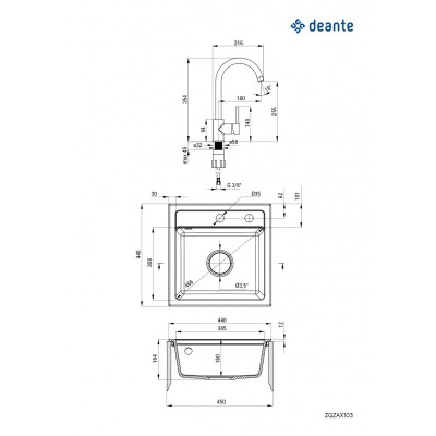 Набір для кухні Deante Zorba, гранітна мийка ZQZ_7103 + зміш. BEN_762M, пісок
