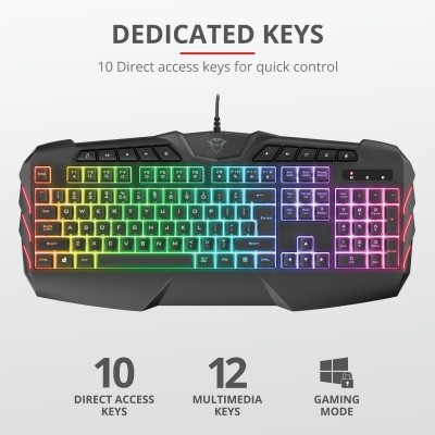 Клавіатура мембрана Trust GXT 881 Odyss semi-mech 114key, USB-A, EN/RU, RGB, чорний