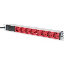 Пристрій розподілу електроживлення DIGITUS 1U, 8xSchuko red, 10A, 250V, запобіжник, вилка C14 Пристрій розподілу електроживлення DIGITUS 1U, 8xSchuko red, 10A, 250V, запобіжник, вилка C14