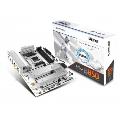 SAPPHIRE Motherboard PURE B850A WIFI7 sAM5 B850 4xDDR5 M.2 HDMI DP WiFi BT ATX білий SAPPHIRE Motherboard PURE B850A WIFI7 sAM5 B850 4xDDR5 M.2 HDMI DP WiFi BT ATX білий