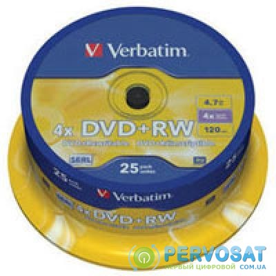 Диск DVD Verbatim 4.7Gb 4x CakeBox 25 шт silver (43489)