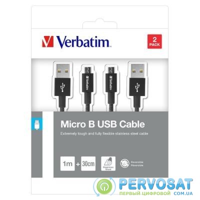 Дата кабель USB 2.0 AM to Micro 5P 1.0m + 0.3m black Verbatim (48875)