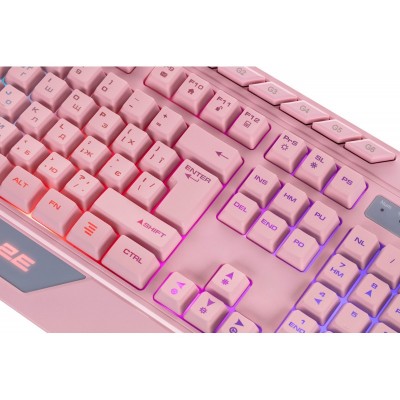 Клавіатура мембранна 2E GAMING KG315 110key, USB-A, EN/UA, RGB, рожевий