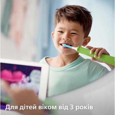 Щітка зубна електр. Philips, Sonicare For Kids, 62т. колив/хв, насадок-2, світло-зелений Щітка зубна електр. Philips, Sonicare For Kids, 62т. колив/хв, насадок-2, світло-зелений
