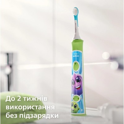 Щітка зубна електр. Philips, Sonicare For Kids, 62т. колив/хв, насадок-2, світло-зелений Щітка зубна електр. Philips, Sonicare For Kids, 62т. колив/хв, насадок-2, світло-зелений
