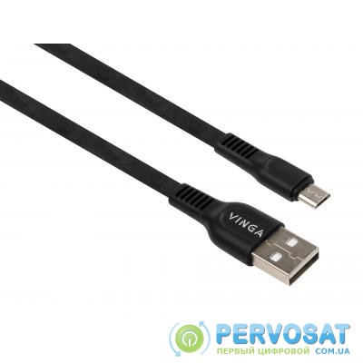 Дата кабель USB 2.0 AM to Micro 5P 1.0m flat art TPE back Vinga (VCPDCMFTPE1BK)