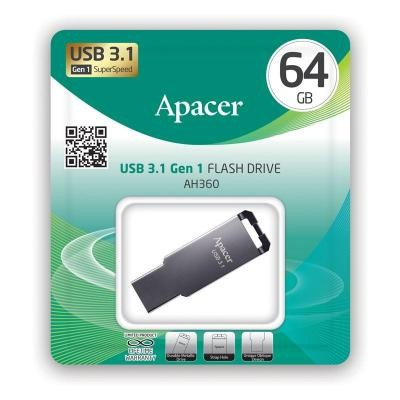 USB флеш накопитель Apacer 64GB AH360 Ashy USB 3.1 Gen1 (AP64GAH360A-1)