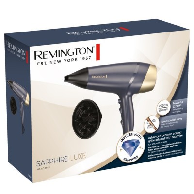 Фен Remington Sapphire Luxe , 2200Вт, 3 режими, дифузор, іоніз-я, хол. обдув, сапфіровий