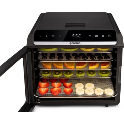 Сушарка для продуктів Gorenje 580Вт, піддонів - 6x1.5см, діаметр - 25см, макс - 75°С, дисплей, пластик+метал, чорний