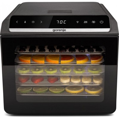 Сушарка для продуктів Gorenje 580Вт, піддонів - 6x1.5см, діаметр - 25см, макс - 75°С, дисплей, пластик+метал, чорний