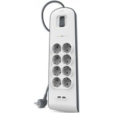 Подовжувач мережевий Belkin 2м, 8хТип, 16А, 2xUSB-A 2.4A, фільтр, білий Подовжувач мережевий Belkin 2м, 8хТип, 16А, 2xUSB-A 2.4A, фільтр, білий