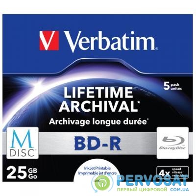 Диск BD Verbatim DL 25Gb 4x Jewel Case 5шт M-Disc Archival Media (43823)