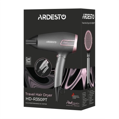 Фен Ardesto Pink Touch, 2000Вт, 2 швидкості, 2 темп.режими, складана ручка, сірий+рожевий