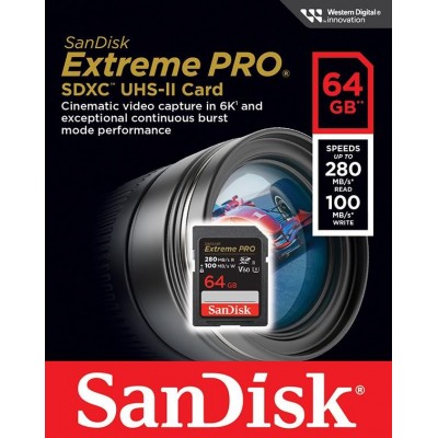 Карта пам'яті SanDisk SD   64GB C10 UHS-II U3 R280/W100MB/s Extreme Pro V60