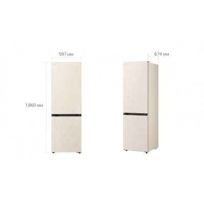 Холодильник LG з нижн. мороз., 186x60х68, холод.відд.-220л, мороз.відд.-113л, 2дв., E, NF, інв., диспл внутр., зона св-ті, бежевий