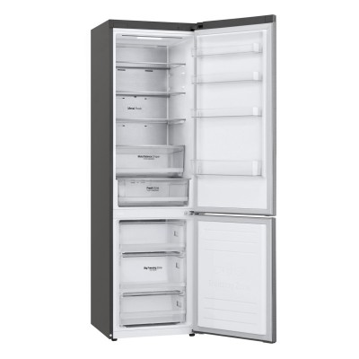 Холодильник LG з нижн. мороз., 203x60х68, холод.відд.-277л, мороз.відд.-107л, 2дв., А++, NF, інв., диспл зовн., зона св-ті, Metal Fresh, сріблястий