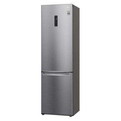 Холодильник LG з нижн. мороз., 203x60х68, холод.відд.-277л, мороз.відд.-107л, 2дв., А++, NF, інв., диспл зовн., зона св-ті, Metal Fresh, сріблястий