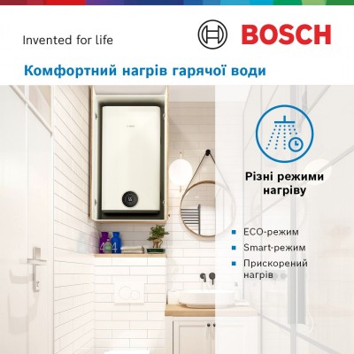 Водонагрівач електр. BOSCH плаский слім Tronic 4500, 50л, 1.5кВт, ун. монтаж, електр. кер-ння, B, білий