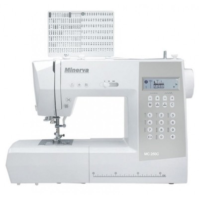 Швейна машина МINERVA MC 250C, комп'ютеризована, 70Вт, 197 шв.оп., петля автомат, білий + сірий