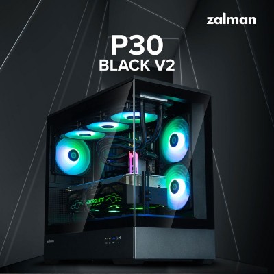 Корпус Zalman P30 Black V2, без БЖ, 1xUSB3.0, 1хUSB Type-C, 3x120мм ARGB, TG Front/Side Panel, mATX, чорний