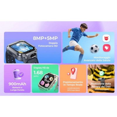 Дитячий годинник-телефон Mibro S1, 1.68", 360x390, GPS, 8MP+5MP, 900мА·год, 2АТM, лавандовий