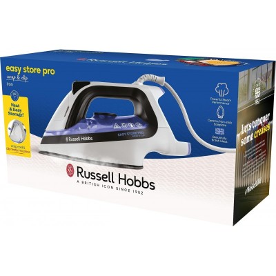 Праска Russell Hobbs Easy Store Pro, 2400Вт, 320мл, паровий удар -180гр, постійна пара - 45гр, зберігання шнура, керам. підошва, біло-синій