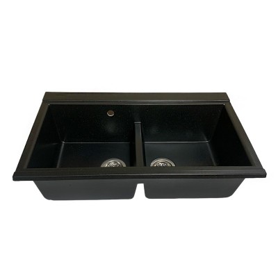 Набір кухонний Adamant Similar, штучний камінь, прямокут., без крила, 885x505x230мм, чаша - 2, врізна, чорний + змішувач + дозатор + ополіскувач склянок + коландер