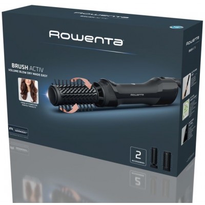 Фен-щітка Rowenta Renewal Brush Active, 1000Вт, 3 режими, іоніз-я, хол. обдув, оберт. насадка, 2 насадки, кераміка, чорний