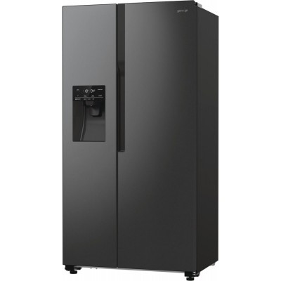 Холодильник SBS Gorenje, 179х70х92см, 2 двері, 376(190)л, А++, NF+, Інв., Зона св-ті, диспенсер, генератор льоду, Зовн. Диспл, чорний