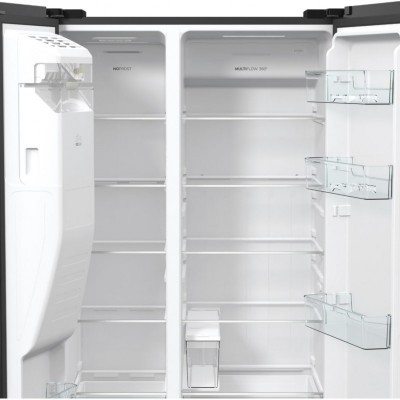 Холодильник SBS Gorenje, 179х70х92см, 2 двері, 376(190)л, А++, NF+, Інв., Зона св-ті, диспенсер, генератор льоду, Зовн. Диспл, чорний