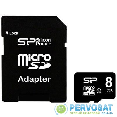 Карта памяти Silicon Power 8Gb microSDHC class 10 (SP008GBSTH010V10-SP)