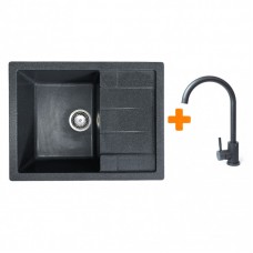 Набір кухонний Adamant Anila, штучний камінь, прямокут., з крилом, 645х495х200мм, чаша - 1, врізна, графіт + змішувач