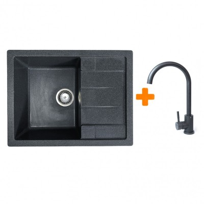 Набір кухонний Adamant Anila, штучний камінь, прямокут., з крилом, 645х495х200мм, чаша - 1, врізна, графіт + змішувач