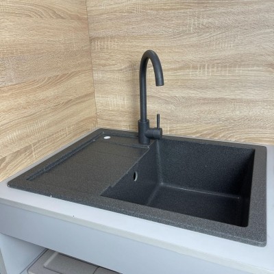 Набір кухонний Adamant Anila, штучний камінь, прямокут., з крилом, 645х495х200мм, чаша - 1, врізна, графіт + змішувач