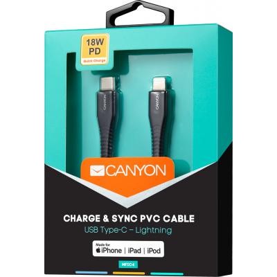 Дата кабель USB Type-C to Lightning 1.2m MFI Black CANYON (CNS-MFIC4B)
