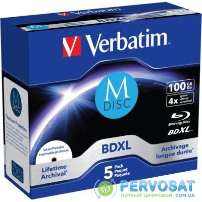 Диск BD Verbatim DL 100GB 4x Lifetime archival M-Disc 5шт Jewel (43834)