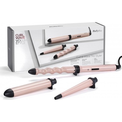 Мультистайлер Babyliss Curl & Wave Trio Styler, 58Вт, темп.режимов-2, 180°C, 210°C , термо килимок, рукавиця, кераміка, чорно-рожевий