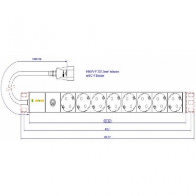 Силовой блок Conteg 19" 1U w/PDU 8xSchuko, вилка C14, кабель 2м (DP-RP-08-SCHUF-IEEC14/S)