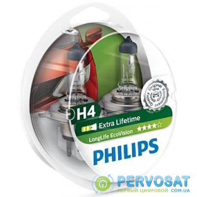 Автолампа PHILIPS H4 LongLife EcoVision, 2шт (12342LLECOS2)