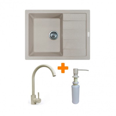 Набір кухонний Adamant Anila, штучний камінь, прямокут., з крилом, 645х495х200мм, чаша - 1, врізна, Avena + змішувач та дозатор