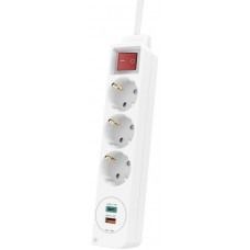 Подовжувач-фільтр мережевий Hama 3xТип F, 3x1.5мм кв, 16A, USB-C/USB-A, PD/QC , 1.4м, білий