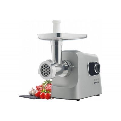 М'ясорубка Gorenje, 2500Вт, 2.8кг/хв, 3 решітки, насадка для ковбас, кеббе, шнековий соковидавлювач, 3 терки, пластик/метал, нерж