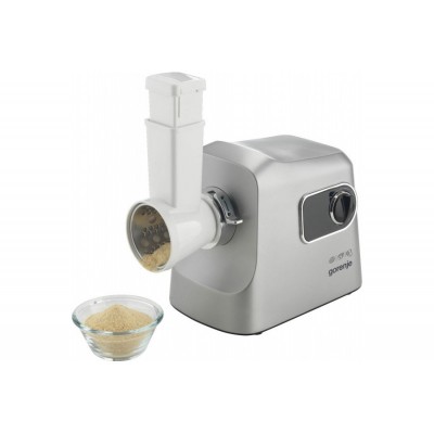 М'ясорубка Gorenje, 2500Вт, 2.8кг/хв, 3 решітки, насадка для ковбас, кеббе, шнековий соковидавлювач, 3 терки, пластик/метал, нерж