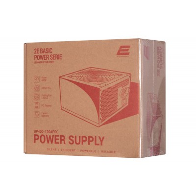 Блок живлення 2E BASIC POWER  (400W), 80%, 120mm, 1xMB 24pin(20+4), 1xCPU 8pin(4+4), 3xMolex, 4xSATA, 1xPCIe 8pin(6+2)