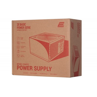 Блок живлення 2E BASIC POWER  (400W), 80%, 120mm, 1xMB 24pin(20+4), 1xCPU 8pin(4+4), 3xMolex, 4xSATA, 1xPCIe 8pin(6+2)